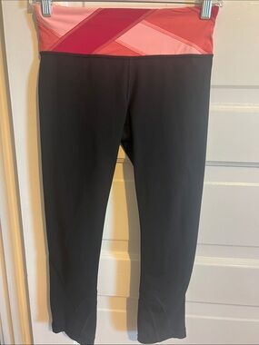 lululemon athletica Black Capri Leggings with Pink and Coral Waistband